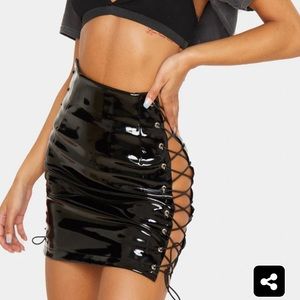 Pretty Little Thing black faux croc leather skirt
